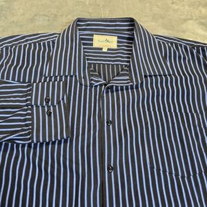 Black Ice Blue Pin Stripe Disco Button Up Shirt Size 2XL Retro